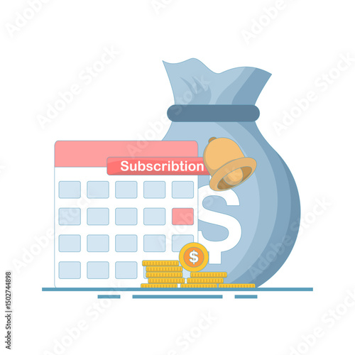 Subscription Payment Concept, Monthly Subscription Auto Renewal. Monthly Subscription Auto Renewal Payment, Recurring Subscription Management. Flat Design Illustration.