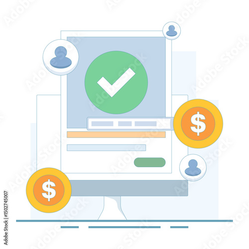Mobile payment application concept, Money transfer successfully. Securely open payment application via mobile phone, Financial technology online payment system, Digital payment gateway.