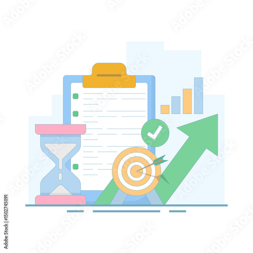 time management and development concepts, target and goal achievement metaphors for productive work, self-control system development. Target and goal achievement metaphors.