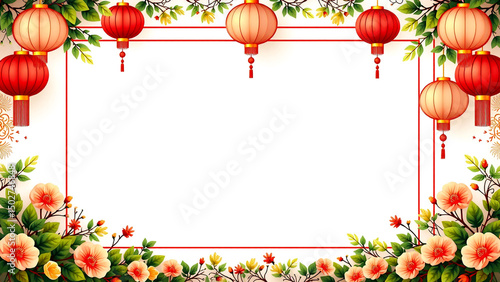 Festive chinese new year floral lantern border