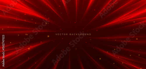 Luxury red background with glowing radiant ray elegant. Template award concept.