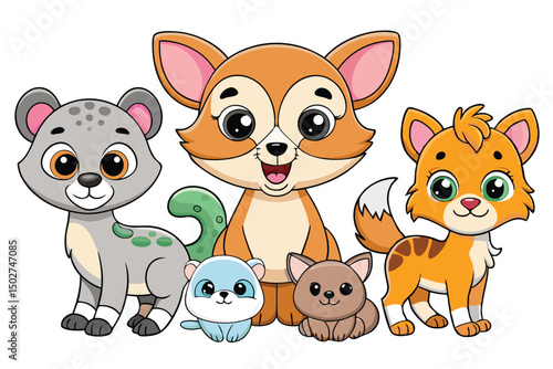 Adorable Cartoon Animals Group Posing Together