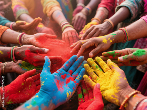 Seamless painted of people hand with rainbow coloring dust