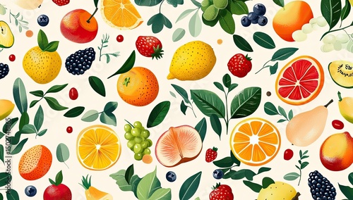 Fresh fruit and leaves pattern © Boy