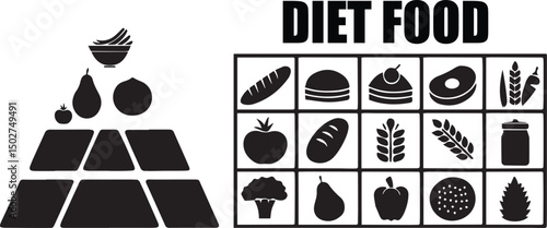 Nutrition and Healthy Eating Icons Line Art Vector Design