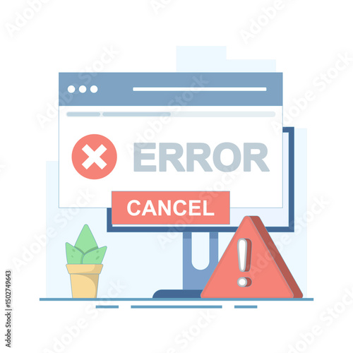 system error suppression concept. operating system error and warning notification, error message. operating system error, windows operating system error warning. flat design illustration.