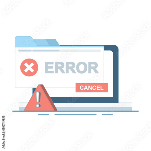 system error suppression concept. operating system error and warning notification, error message. operating system error, windows operating system error warning. flat design illustration.