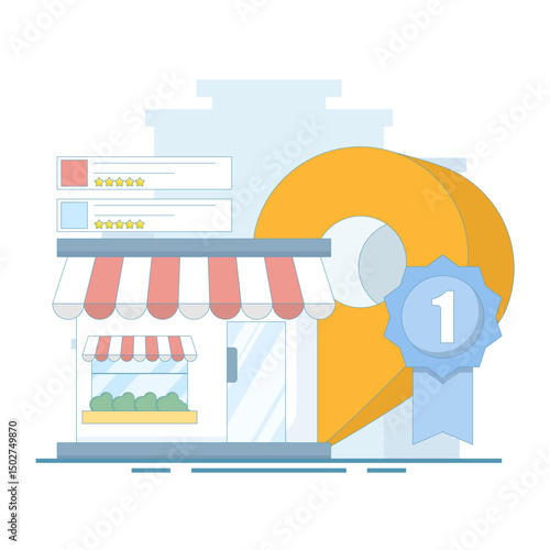 Local Search Concept. Local business marketing. Geofencing for local SEO. Location based SEO strategies to attract customers. Increase traffic and search engine optimization. Design illustrations.