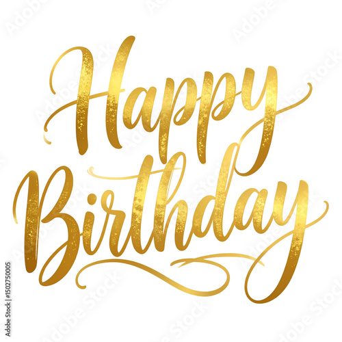 Minimal black ink brush lettering of 'Happy Birthday' with organic flow, transparent PNG