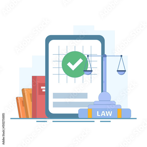 The concept of providing legal advice, contract assistance, audit, consulting. The concept of law and justice, Lawyer services, Notary, Legal consulting in business and finance. Flat design.