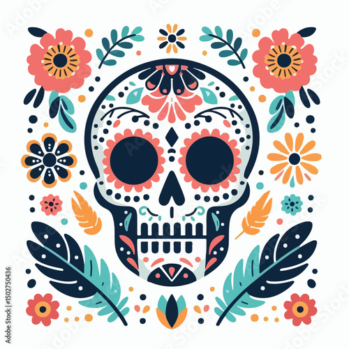 skull vector image with flowers