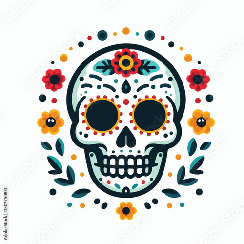 skull vector image with flowers