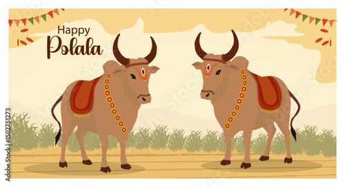 Happy Polala Festival Bullock Appreciation Vector Art-01