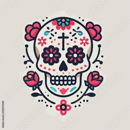 skull vector image with flowers