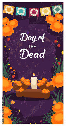 Colorful Day of the Dead Skull with Marigold Flowers Illustration-04