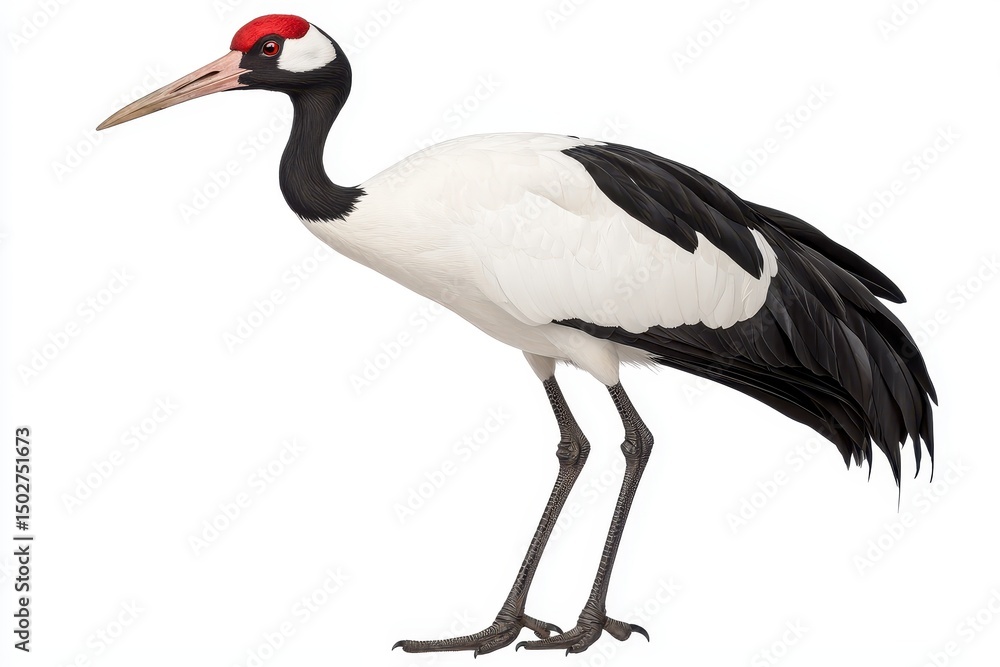 Red Crowned Crane Detailed Profile of a White and Black Bird Red Crowned Crane Detailed Profile of a White and Black Bird