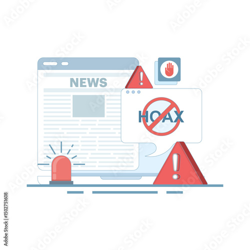 fake news concept, fake information in online news, stop the spread of fake news. Junk news content, Disinformation in newspapers. Stop misinformation on the internet and media. flat illustration.