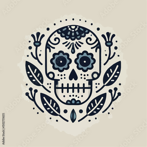 skull vector image with flowers