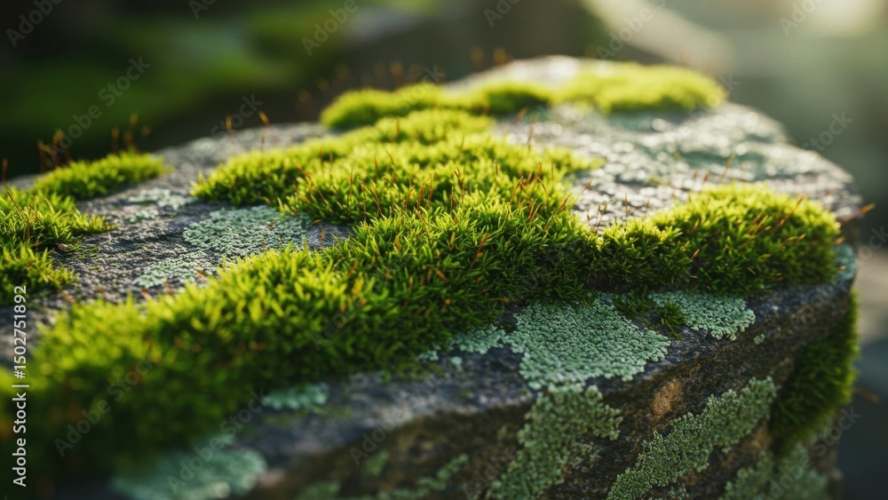 Mossy stone surface with lichen, nature's beauty Mossy stone surface with lichen, nature's beauty