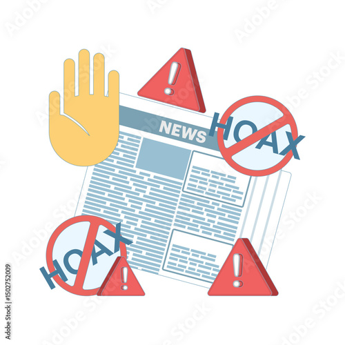 fake news concept, fake information in online news, stop the spread of fake news. Junk news content, Disinformation in newspapers. Stop misinformation on the internet and media. flat illustration.