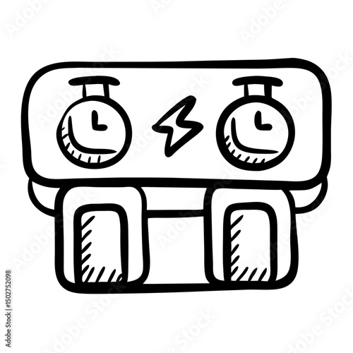 Fitness timer icon with dual clocks in simple doodle style  
