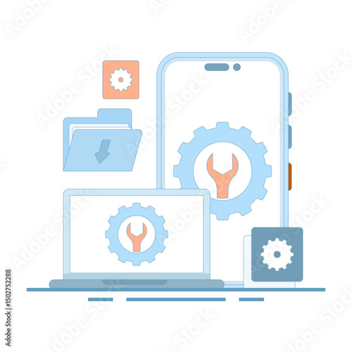 system maintenance, system errors and troubleshooting. System software is under maintenance. warning or maintenance. security or device that needs to be repaired. flat design illustration.