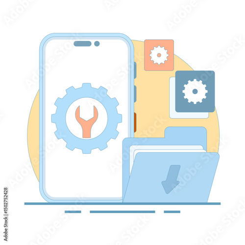 system maintenance, system errors and troubleshooting. System software is under maintenance. warning or maintenance. security or device that needs to be repaired. flat design illustration.