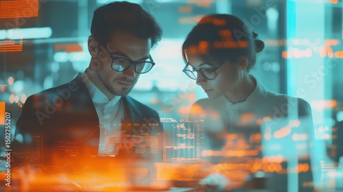 Business Analysts Reviewing Data  Financial Charts  Graphs