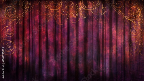 Crimson Curtain with Gilded Filigree Design