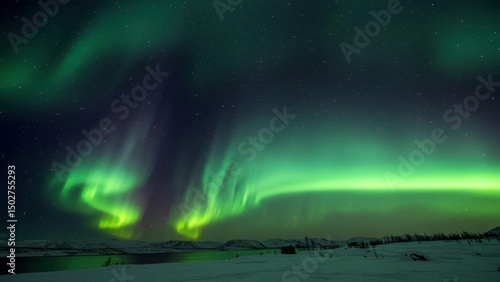 Wallpaper Mural Stunning Aurora Borealis over a snowy winter landscape Torontodigital.ca