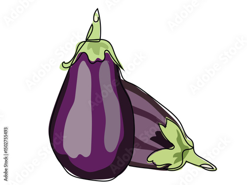 The eggplant is in a continuous line, drawn on a white background.