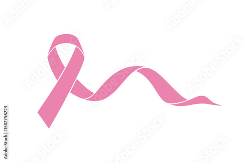 pink ribbon, breast cancer awareness symbol, isolated on white, vector icon illustration