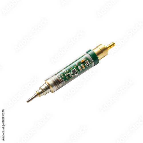High-Resolution Close-up of a Miniature Electronic Component with Integrated Circuit Board