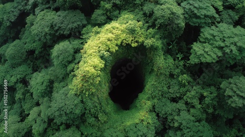 Lush Green Foliage Conceals Dark Cave Opening