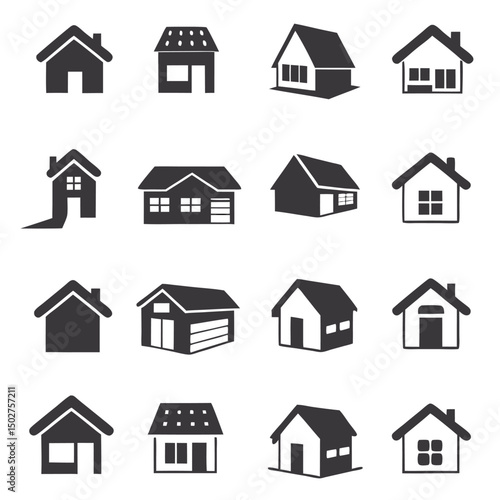 House and store Icon set. home symbol isolated on white background. Vector