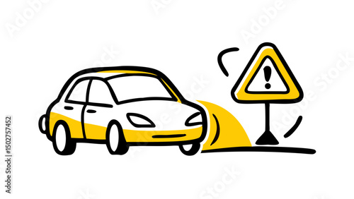 Car Warning & Road Safety Alert Icons – Minimal Yellow Line Illustration Set