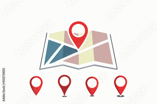 location map with red pin pointer, direction, label, marker, sign, travel Navigator or guide. vector illustration