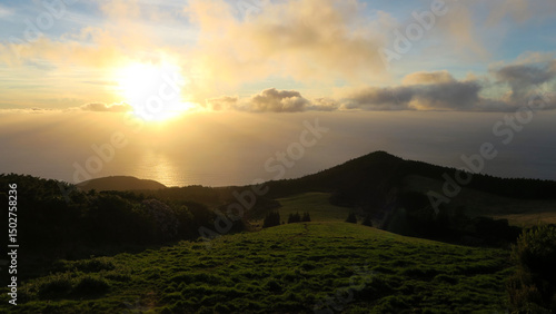 Viewpoint from Terceira Island where you can see Pico Island and São Jorge Island (Azores archipelago) in the atlantic ocean            