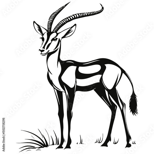 gazelle, animal, vector, transparent background, wildlife, mammal, nature, cute, antelope, zoo, isolated, farm, herbivore, springbok