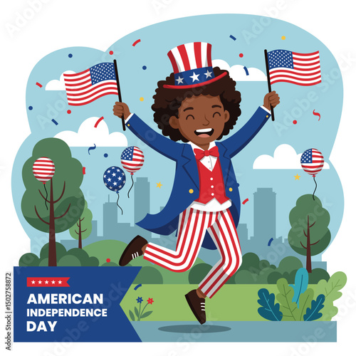 Energetic Man Leaping on American Independence Day