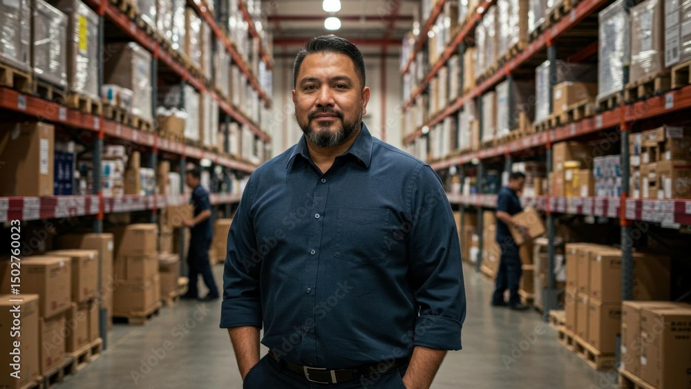 Warehouse worker amidst inventory Warehouse worker amidst inventory