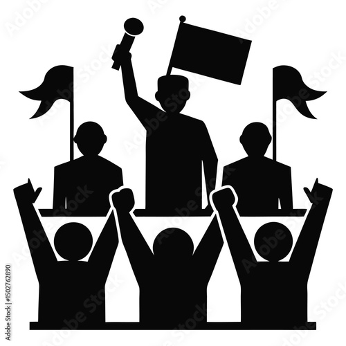 black silhouette of people at a political rally