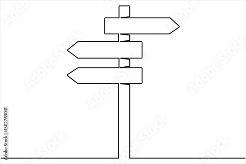 Road direction signboard one continuous line art drawing of vector illustration