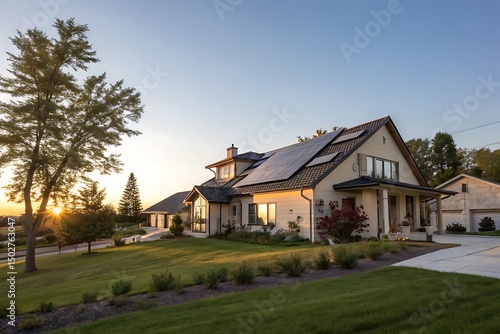 Wallpaper Mural Modern Sustainable Home with Solar Panels at Sunset Torontodigital.ca