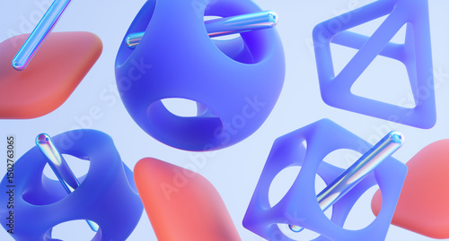 Fototapeta Naklejka Na Ścianę i Meble -  Abstarct shapes composition on blue background. 3d rendering.