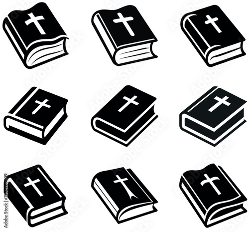 Christian Bible Icons Collection - Black and White Religious Book Symbols