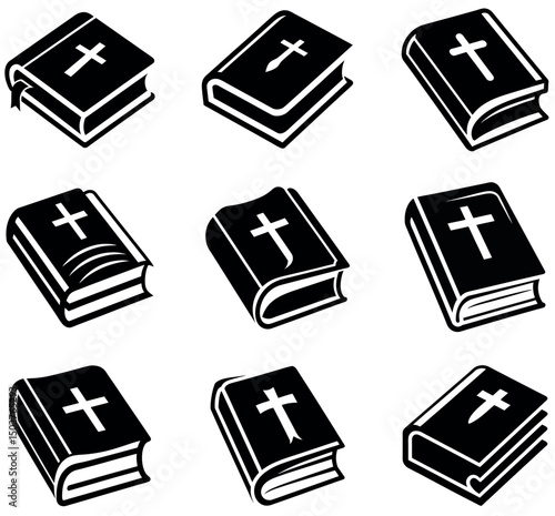 Christian Bible Icons Collection - Black and White Religious Book Symbols