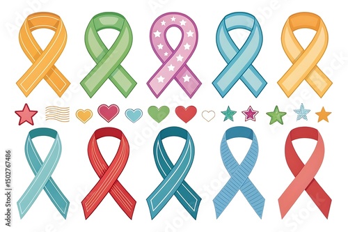 Creative vector ribbon illustrations forming hearts, brains, people icons, and abstract shapes.