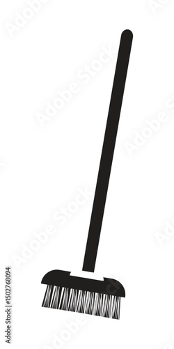 Line drawing of a sweeping broom tool with long handle and bristled head
