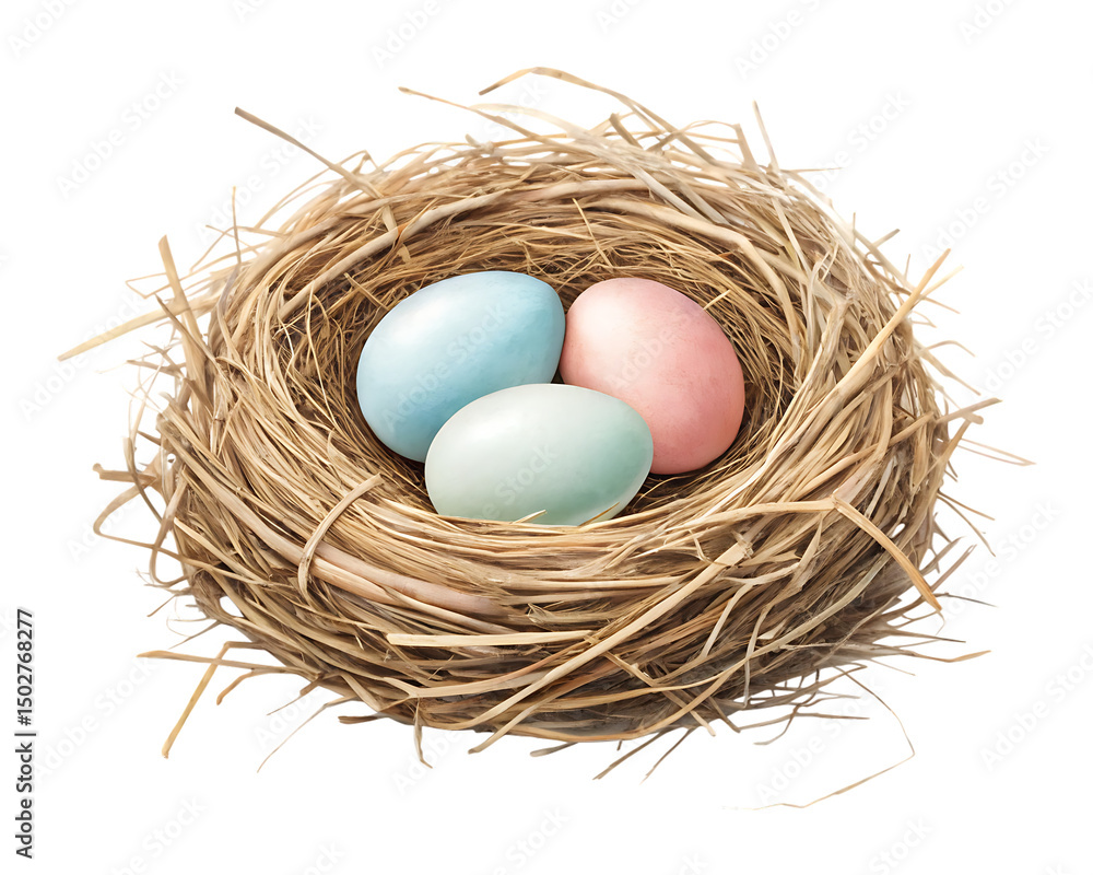 Pastel easter eggs in bird nest isolated on a white background png Pastel easter eggs in bird nest isolated on a white background png